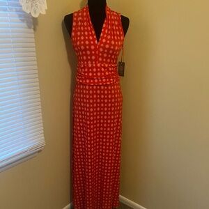 Vince Camuto Red and White Polka Dot Maxi Dress